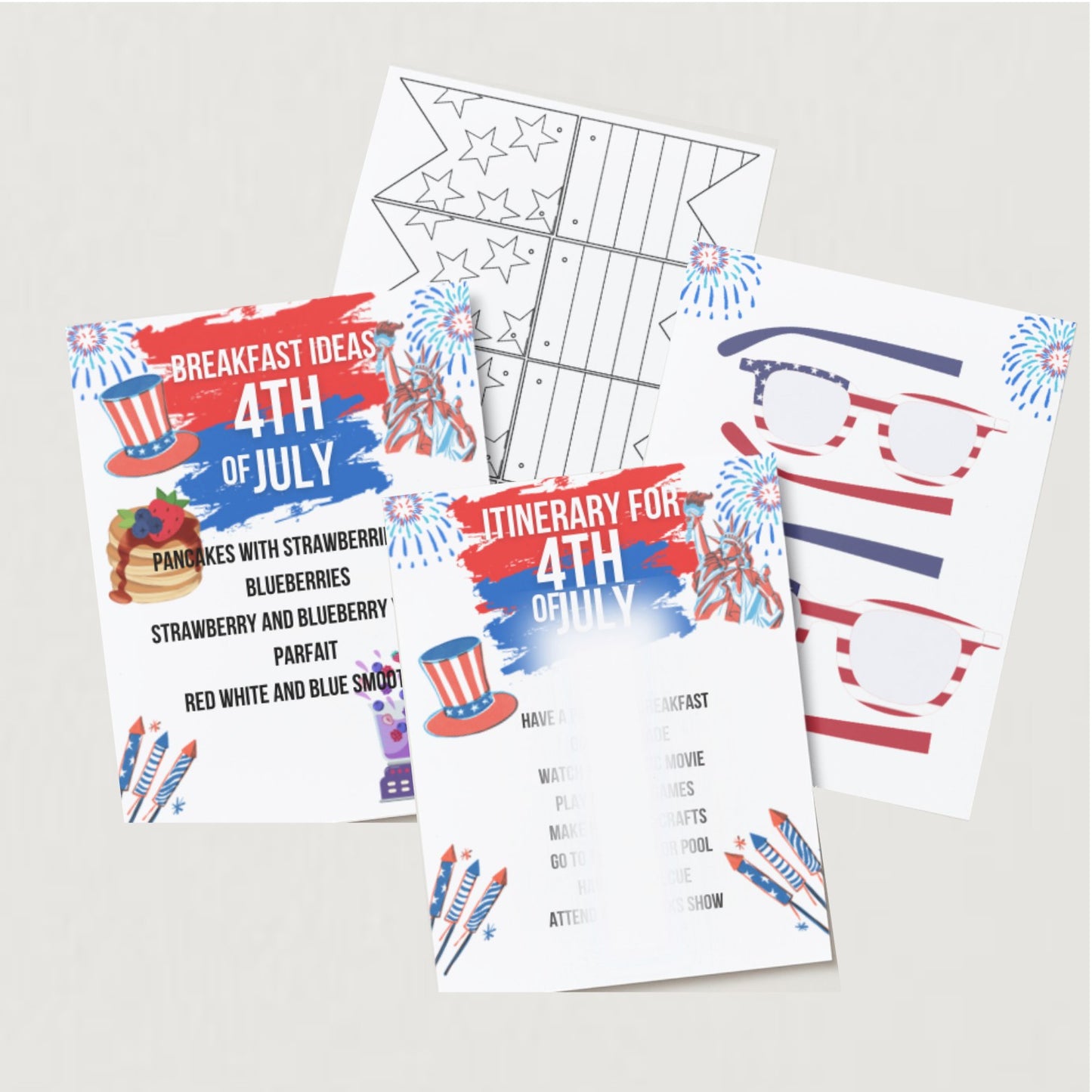 4th of July Itinerary Ideas and Craft PDF - printable file