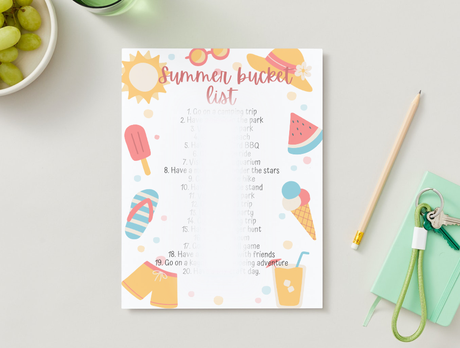 Summer bucket list PDF - printable file