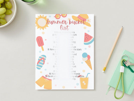 Summer bucket list PDF - printable file