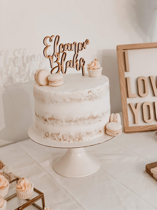 Personalized wood cake topper