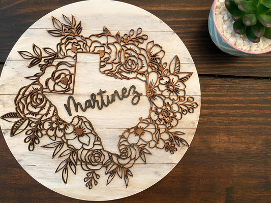 Floral Texas Sign | Personalized Texas sign | Floral sign | Wood Texas Sign