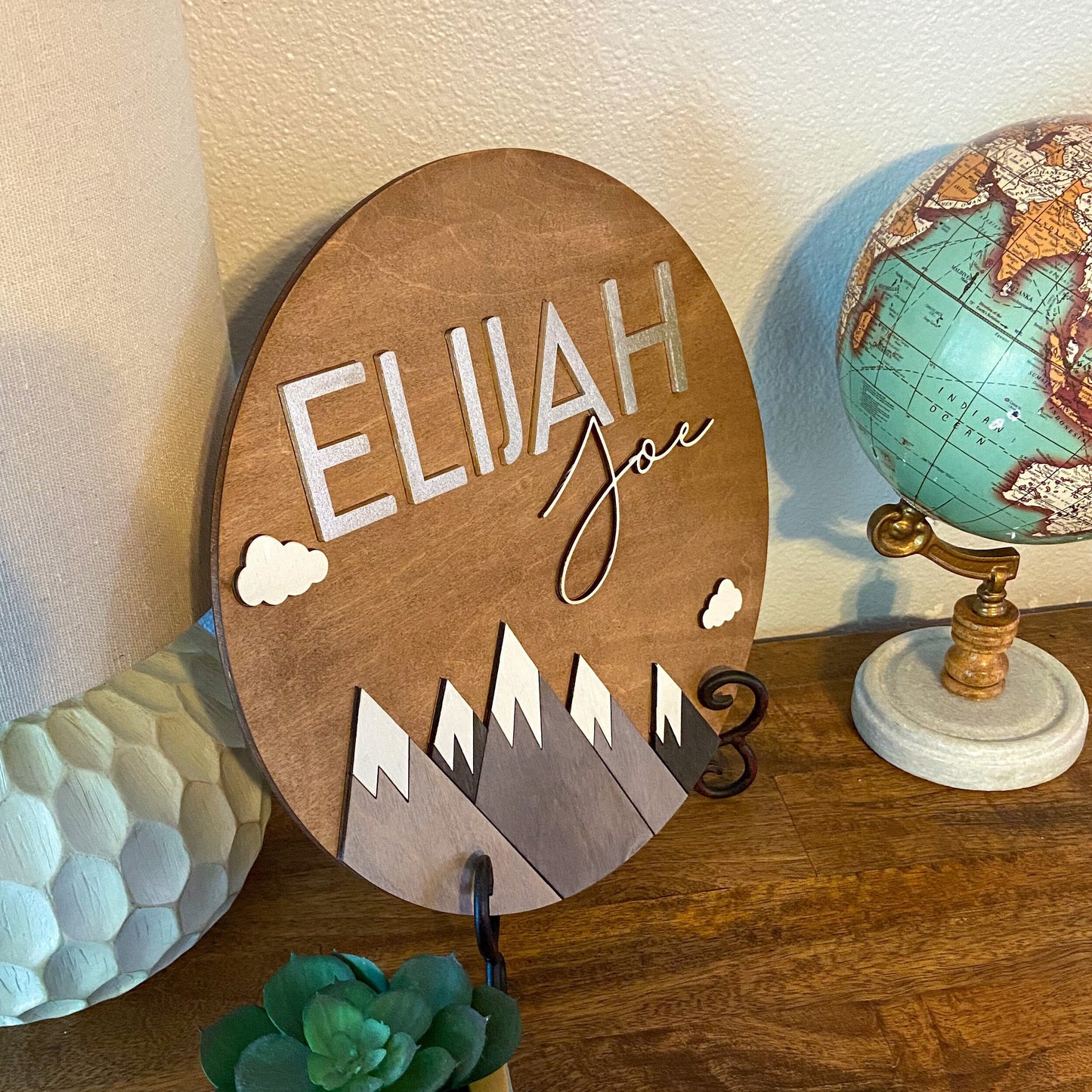 Mountain Wood Round -Personalized wood round | Nursery Sign