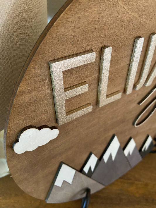 Mountain Wood Round -Personalized wood round | Nursery Sign