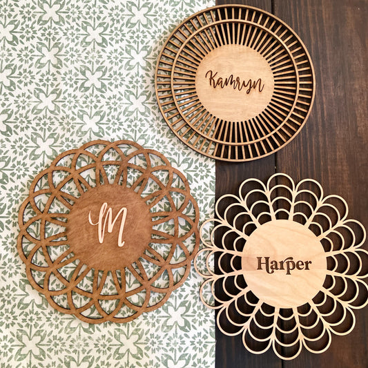 Boho wood sign | Personalized wood sign | Rattan circle sign