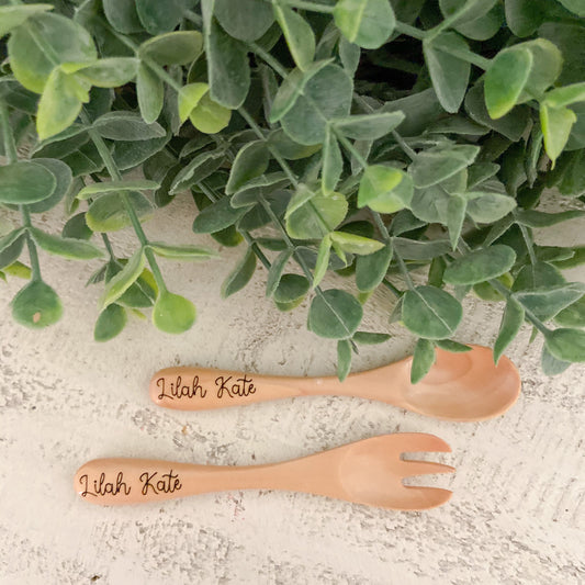 Personalized bamboo spoon and fork set
