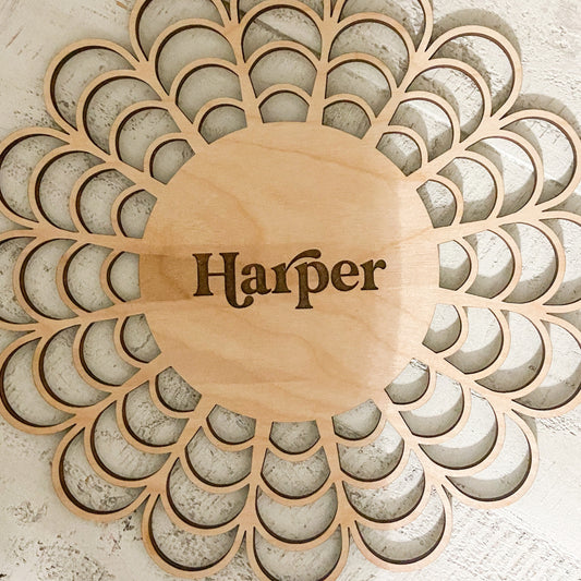 Boho wood sign | Personalized wood sign | Rattan flower sign