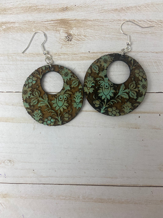 Teal tear engraved earrings