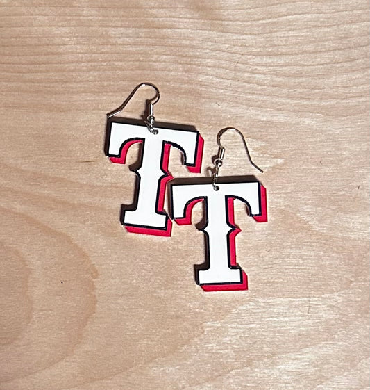 Texas rangers, rangers baseball, rangers earrings, ranger baseball earrings