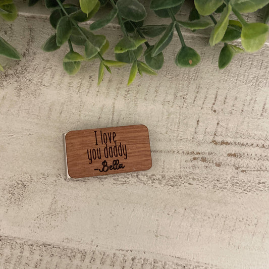 Personalized wood money clip