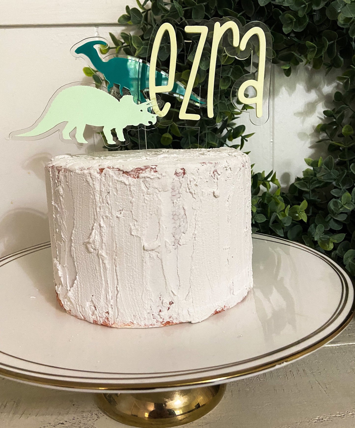 Personalized dinosaur cake topper