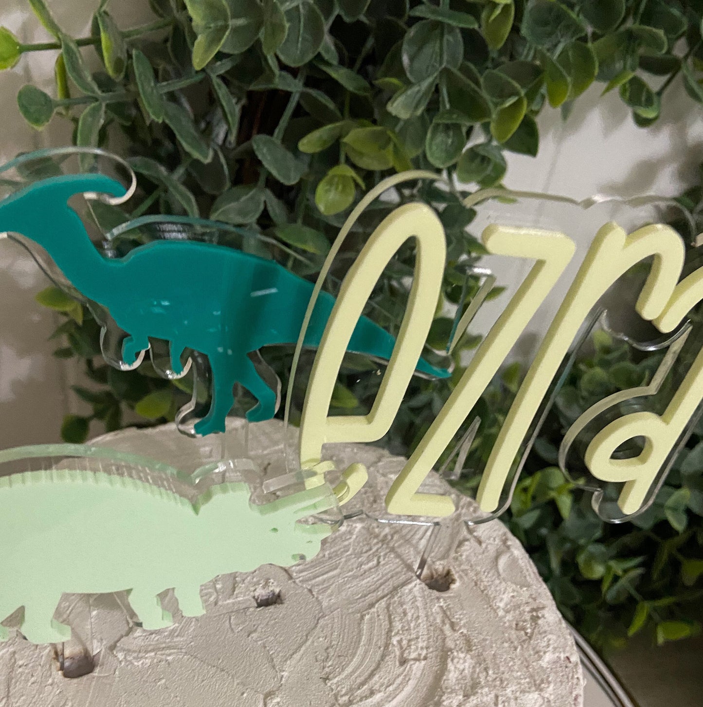 Personalized dinosaur cake topper