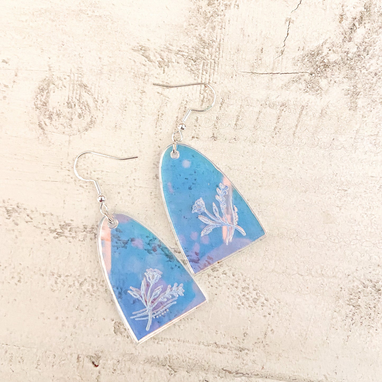 Iridescent floral acrylic earring