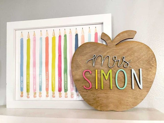 Personalized Apple sign | Teacher sign | Name Sign