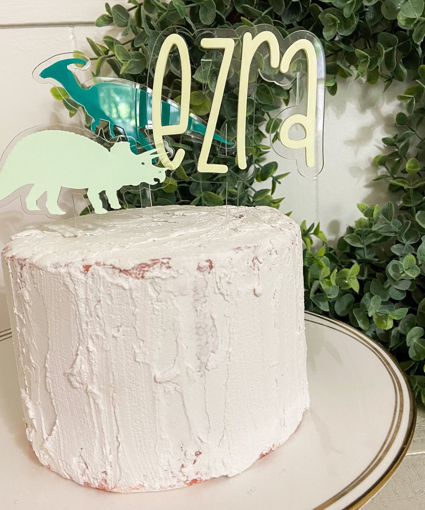 Personalized dinosaur cake topper